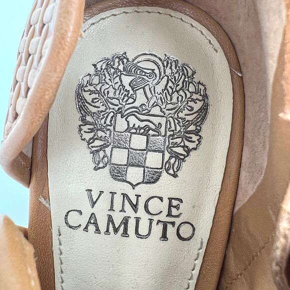 Vince Camuto Tan Prisha Moon Shaped Stacked Heels Zipper Perforated Shoes Size 7 - Picture 7 of 9